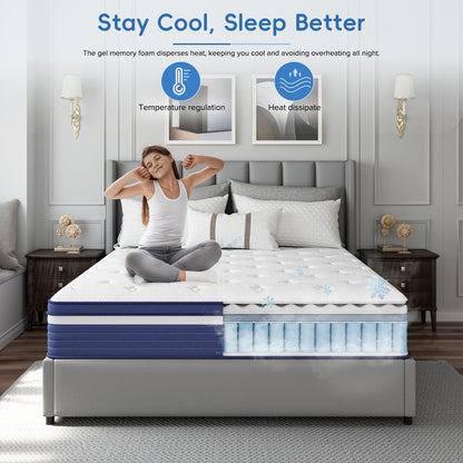 Matelas hybride à ressorts SweDrea de 25 cm (10 po) à refroidissement et respirabilité, fermeté moyenne, certifié CertiPUR-US, SGS et OEKO-TEX.