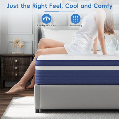 Matelas hybride à ressorts SweDrea de 25 cm (10 po) à refroidissement et respirabilité, fermeté moyenne, certifié CertiPUR-US, SGS et OEKO-TEX.