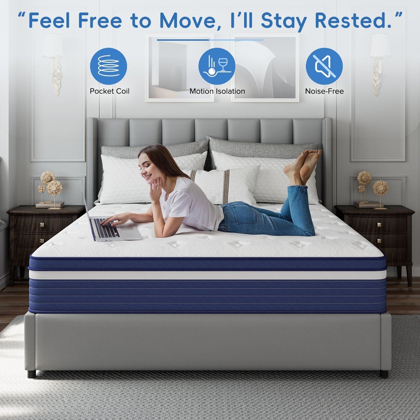 Matelas hybride à ressorts SweDrea de 25 cm (10 po) à refroidissement et respirabilité, fermeté moyenne, certifié CertiPUR-US, SGS et OEKO-TEX.