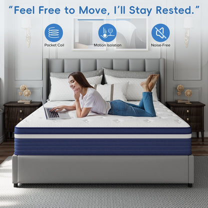 Matelas hybride à ressorts SweDrea de 25 cm (10 po) à refroidissement et respirabilité, fermeté moyenne, certifié CertiPUR-US, SGS et OEKO-TEX.