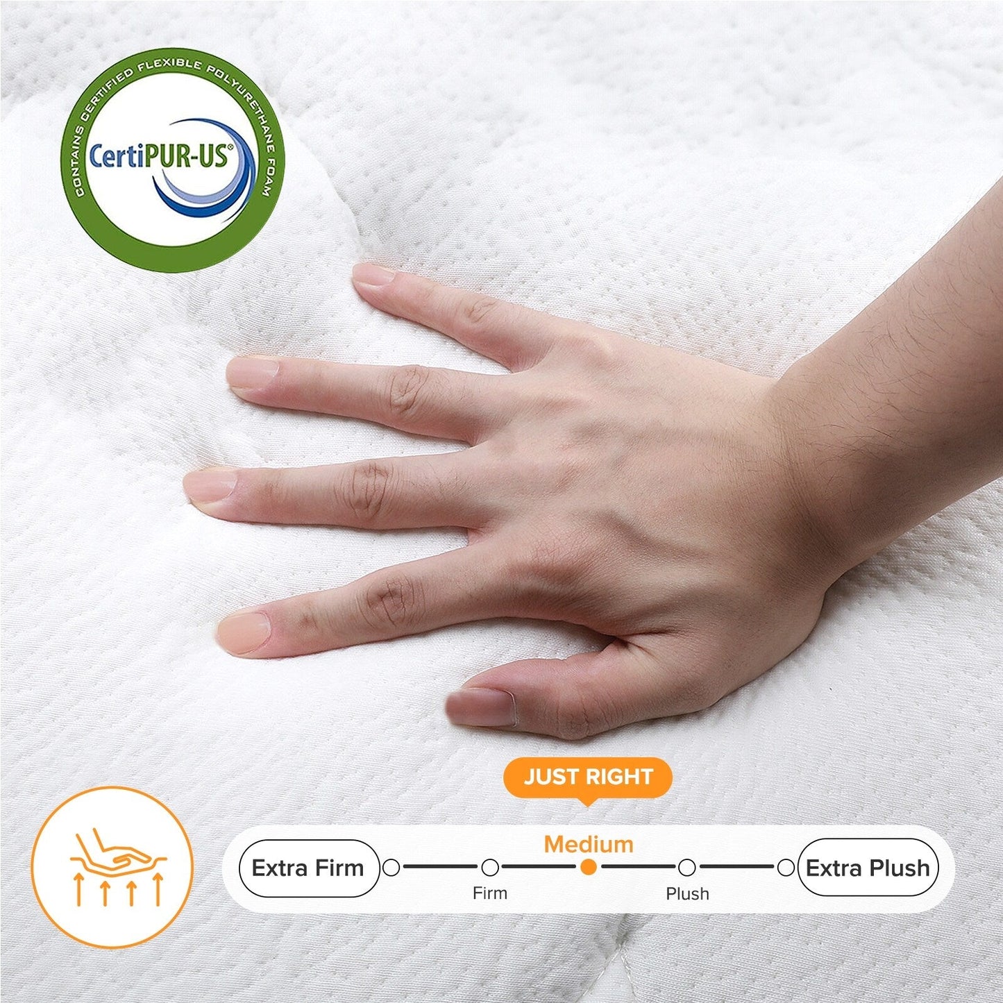 Matelas hybride SweDrea à ressorts avec mousse à mémoire de forme au gel, surcouche de 30 cm (12 po) et niveau de fermeté moyen, certifié CertiPUR-US, SGS et OEKO-TEX.