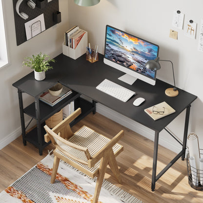 Bureau en forme de L avec étagères de rangement, bureau d'ordinateur d'angle.