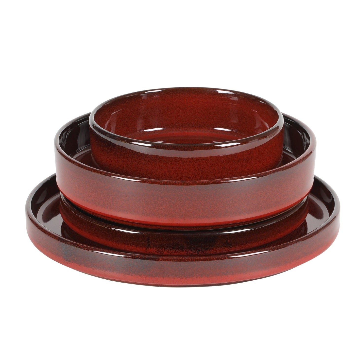 Bloomhouse Santorini Mist 16 Piece Double Bowl Terracotta Reactive Glaze Plates and Bowls Dinnerware Set