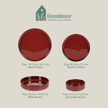 Bloomhouse Santorini Mist 16 Piece Double Bowl Terracotta Reactive Glaze Plates and Bowls Dinnerware Set