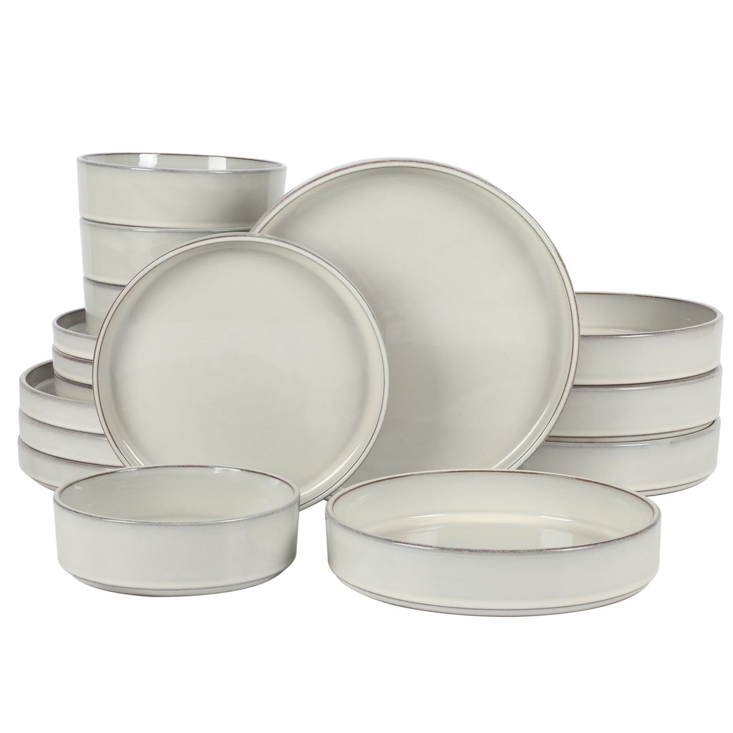 Bloomhouse Santorini Mist 16 Piece Double Bowl Terracotta Reactive Glaze Plates and Bowls Dinnerware Set