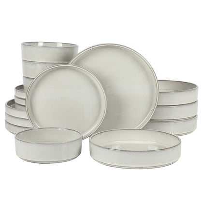 Bloomhouse Santorini Mist 16 Piece Double Bowl Terracotta Reactive Glaze Plates and Bowls Dinnerware Set