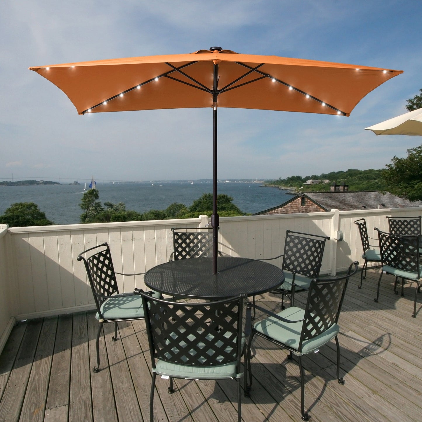 Bonosuki 10 x 6.5ft LED Patio Rectangular Umbrella Outdoor Market Umbrella Aluminium/Steel with Tilt and Crank