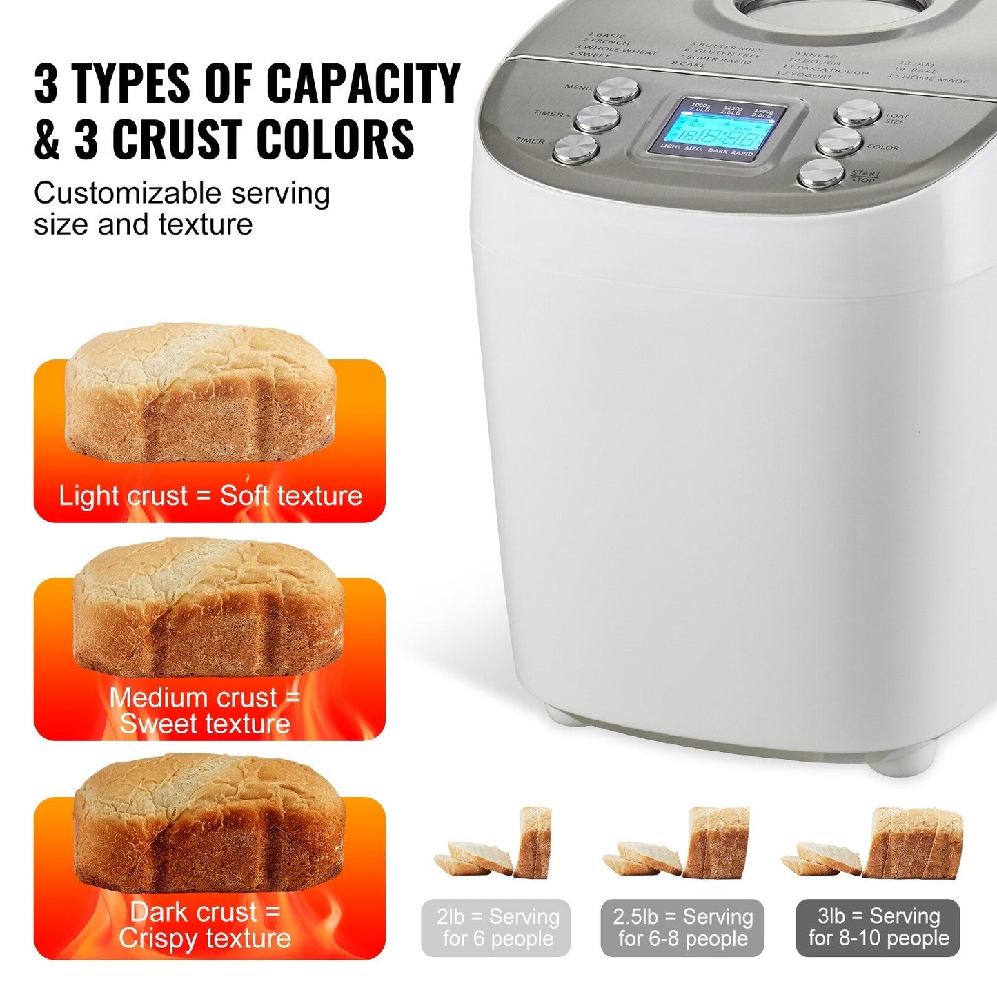 Bread Maker with Gluten Free Setting, Whole Wheat Bread Making, Digital, Programmable