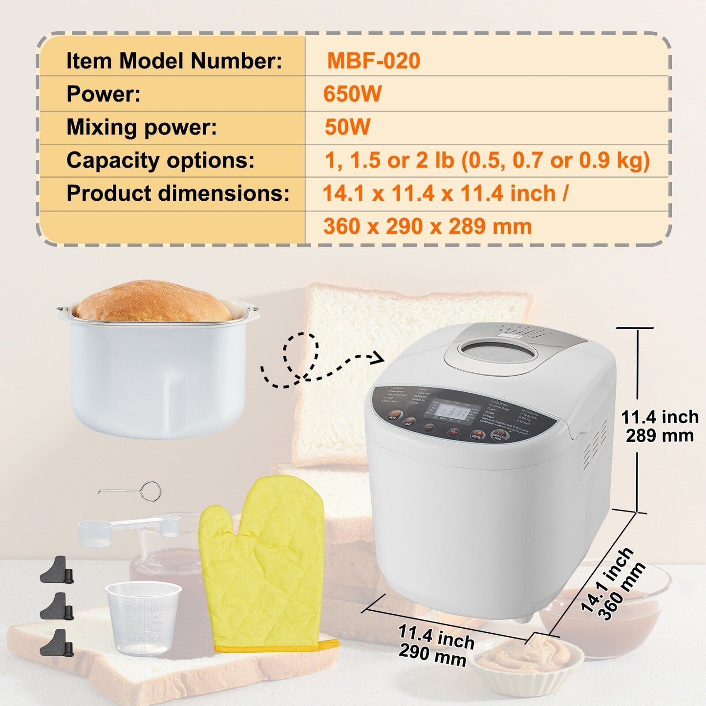 Bread Maker with Gluten Free Setting, Whole Wheat Bread Making, Digital, Programmable
