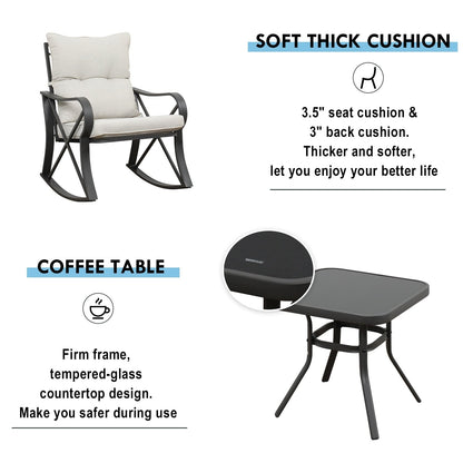 COSIEST Ensemble de conversation 3 pièces pour extérieur avec chaises à bascule et table d'appoint