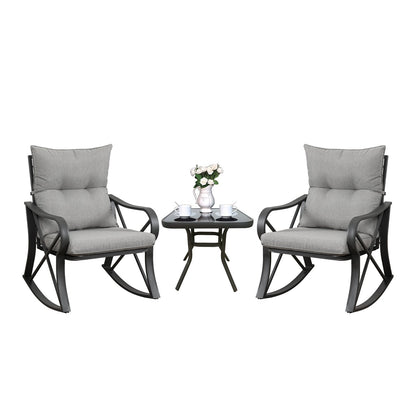 COSIEST Ensemble de conversation 3 pièces pour extérieur avec chaises à bascule et table d'appoint