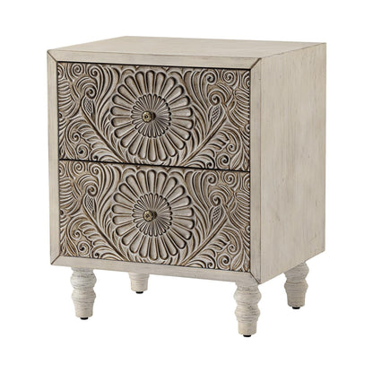 COSIEST Vintage Brown Pattern Solid Wood Nightstand with Drawers