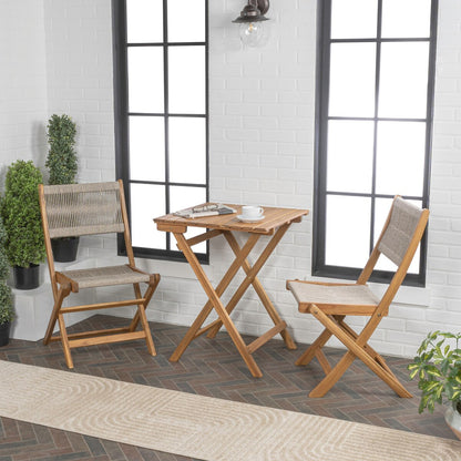 Cadiz Ensemble de bistro extérieur pliable en acacia à 3 pièces, style côtier moderne, par JONATHAN Y