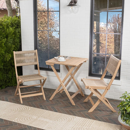 Cadiz Ensemble de bistro extérieur pliable en acacia à 3 pièces, style côtier moderne, par JONATHAN Y