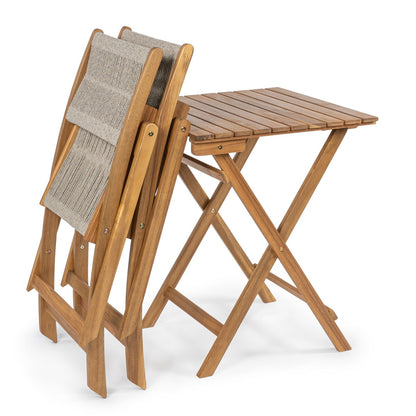 Cadiz Ensemble de bistro extérieur pliable en acacia à 3 pièces, style côtier moderne, par JONATHAN Y