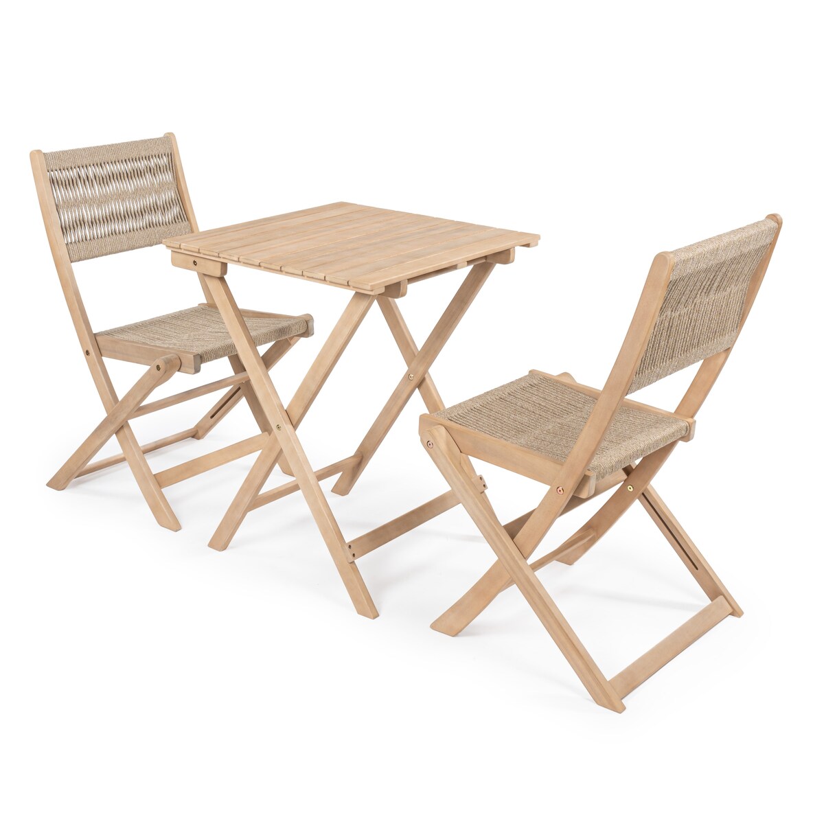 Cadiz Ensemble de bistro extérieur pliable en acacia à 3 pièces, style côtier moderne, par JONATHAN Y