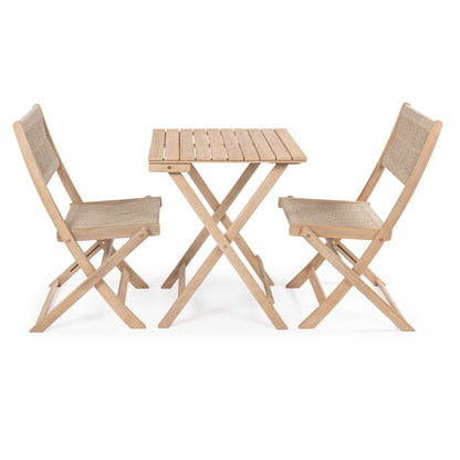 Cadiz Ensemble de bistro extérieur pliable en acacia à 3 pièces, style côtier moderne, par JONATHAN Y