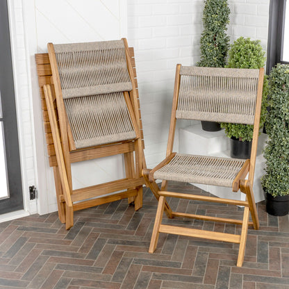 Cadiz Ensemble de bistro extérieur pliable en acacia à 3 pièces, style côtier moderne, par JONATHAN Y