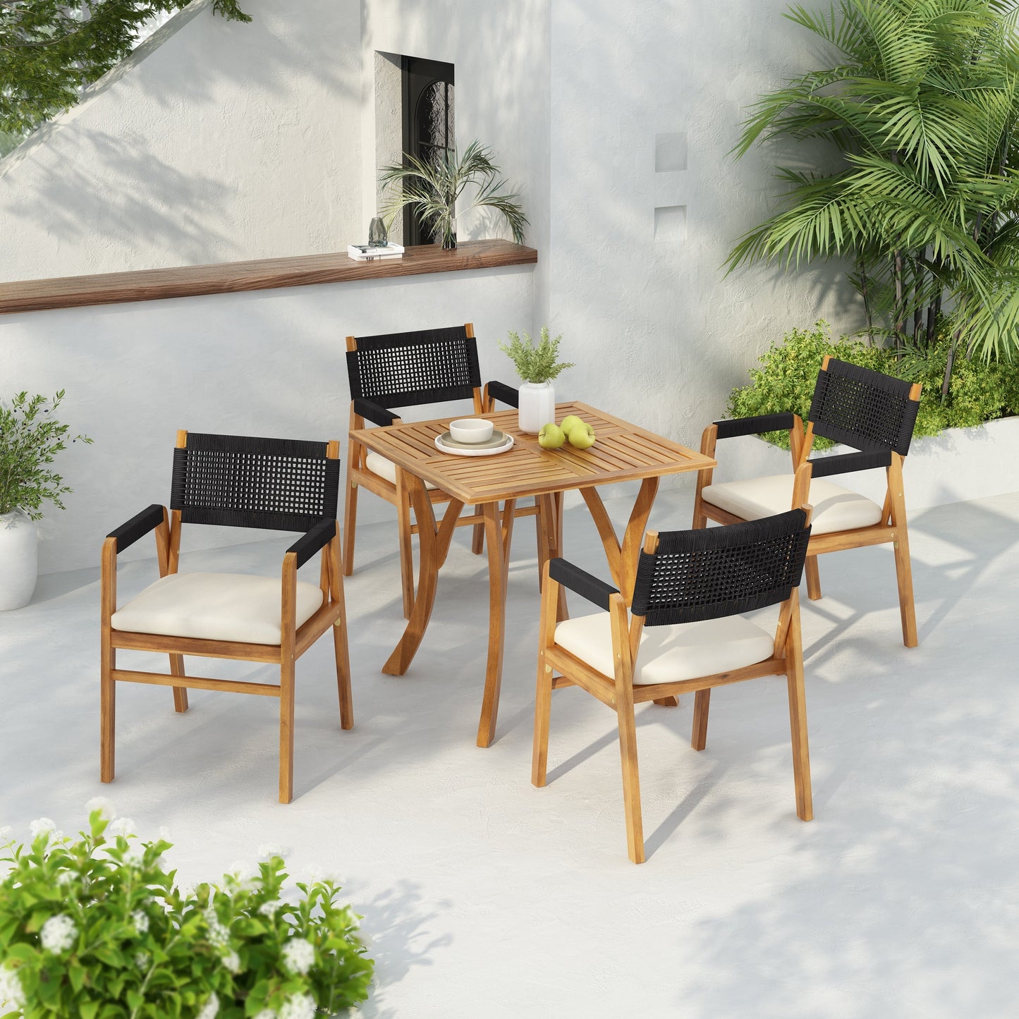 Ensemble de repas Captef pour extérieur, 5 pièces, en bois d'acacia, par Christopher Knight Home