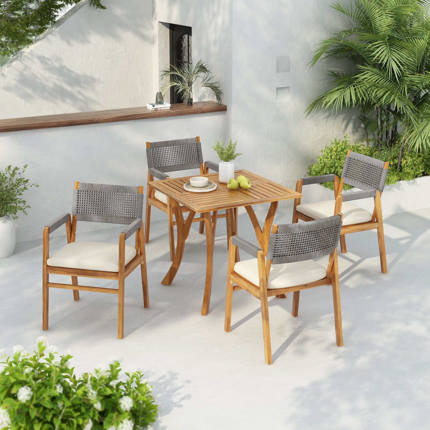Ensemble de repas Captef pour extérieur, 5 pièces, en bois d'acacia, par Christopher Knight Home