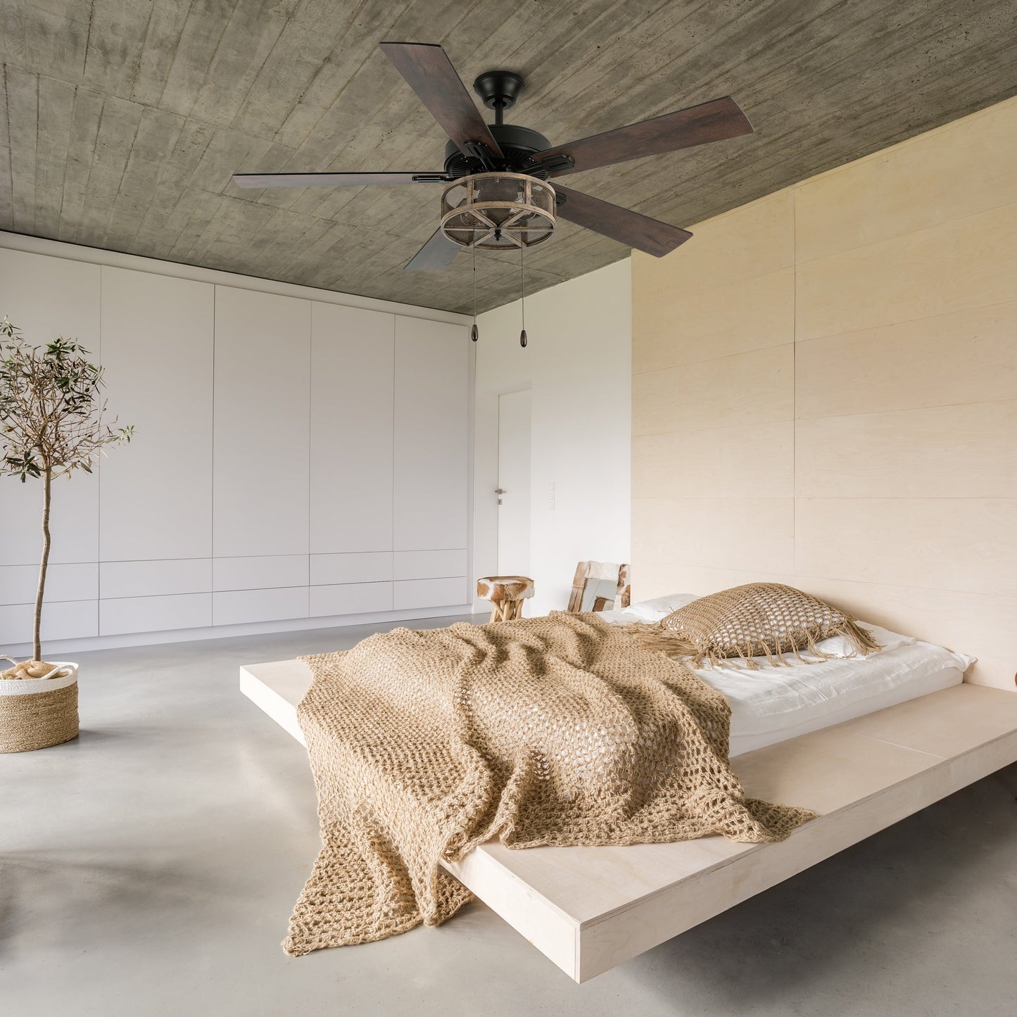 Ventilateur de plafond LED à 52 pales, style loft, métal brossé, style farmhouse