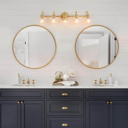 Applique murale moderne dorée à 3 lumières pour salle de bain, avec abat-jour sphérique en verre.