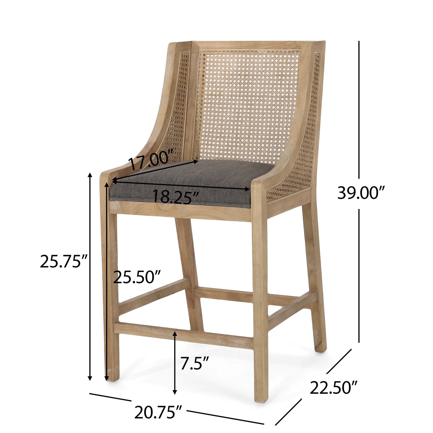 Christopher Knight Home, tabourets de bar Cataldo, pieds en bois et osier, revêtement en tissu, hauteur 65 cm (lot de 2)