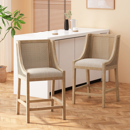 Christopher Knight Home, tabourets de bar Cataldo, pieds en bois et osier, revêtement en tissu, hauteur 65 cm (lot de 2)