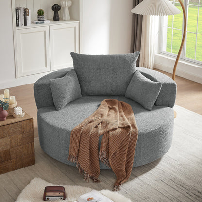 Fauteuil de salon en forme de tonneau avec accoudoirs en chenille, chaise de salon ronde avec base pivotante à 360 degrés et 3 coussins amovibles.