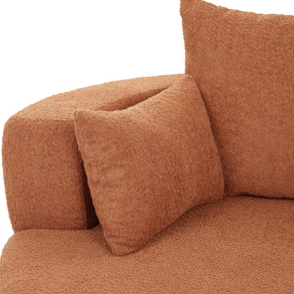Fauteuil de salon en forme de tonneau avec accoudoirs en chenille, chaise de salon ronde avec base pivotante à 360 degrés et 3 coussins amovibles.