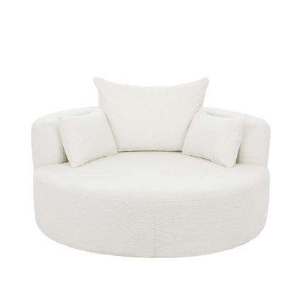 Fauteuil de salon en forme de tonneau avec accoudoirs en chenille, chaise de salon ronde avec base pivotante à 360 degrés et 3 coussins amovibles.