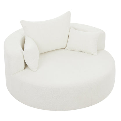 Fauteuil de salon en forme de tonneau avec accoudoirs en chenille, chaise de salon ronde avec base pivotante à 360 degrés et 3 coussins amovibles.