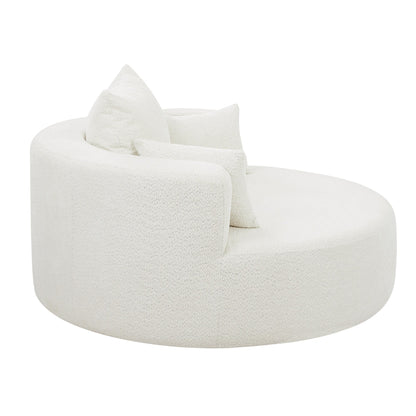 Fauteuil de salon en forme de tonneau avec accoudoirs en chenille, chaise de salon ronde avec base pivotante à 360 degrés et 3 coussins amovibles.
