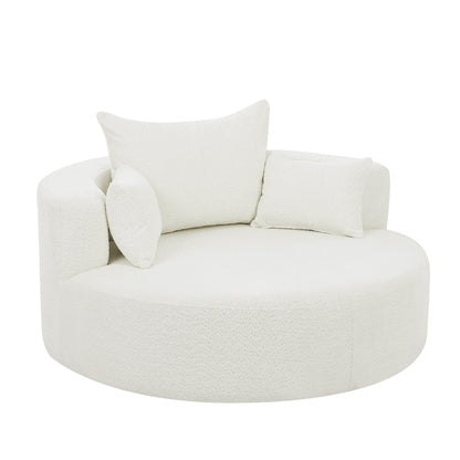 Fauteuil de salon en forme de tonneau avec accoudoirs en chenille, chaise de salon ronde avec base pivotante à 360 degrés et 3 coussins amovibles.