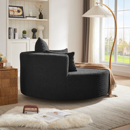 Fauteuil de salon en forme de tonneau avec accoudoirs en chenille, chaise de salon ronde avec base pivotante à 360 degrés et 3 coussins amovibles.