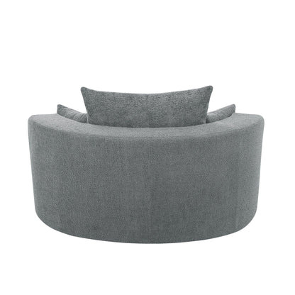 Fauteuil de salon en forme de tonneau avec accoudoirs en chenille, chaise de salon ronde avec base pivotante à 360 degrés et 3 coussins amovibles.
