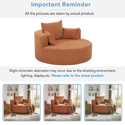 Fauteuil de salon en forme de tonneau avec accoudoirs en chenille, chaise de salon ronde avec base pivotante à 360 degrés et 3 coussins amovibles.