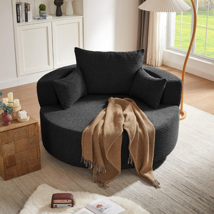 Fauteuil de salon en forme de tonneau avec accoudoirs en chenille, chaise de salon ronde avec base pivotante à 360 degrés et 3 coussins amovibles.