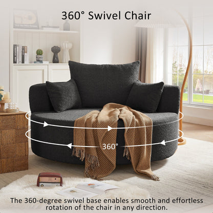 Fauteuil de salon en forme de tonneau avec accoudoirs en chenille, chaise de salon ronde avec base pivotante à 360 degrés et 3 coussins amovibles.