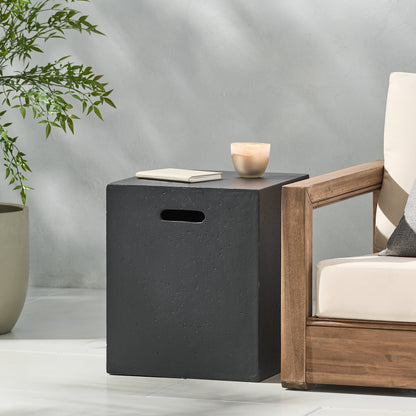 Christopher Knight Home - Table d'appoint de jardin en béton léger, modèle Aidan, avec porte-bouteille