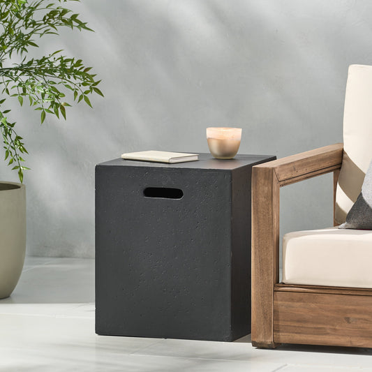 Christopher Knight Home - Table d'appoint de jardin en béton léger, modèle Aidan, avec porte-bouteille