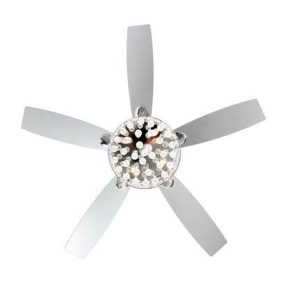 Luminaire à suspension/ventilateur de plafond à 4 lumières en chrome et cristal avec télécommande