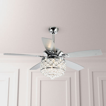 Luminaire à suspension/ventilateur de plafond à 4 lumières en chrome et cristal avec télécommande