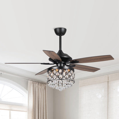 Luminaire à suspension/ventilateur de plafond à 4 lumières en chrome et cristal avec télécommande