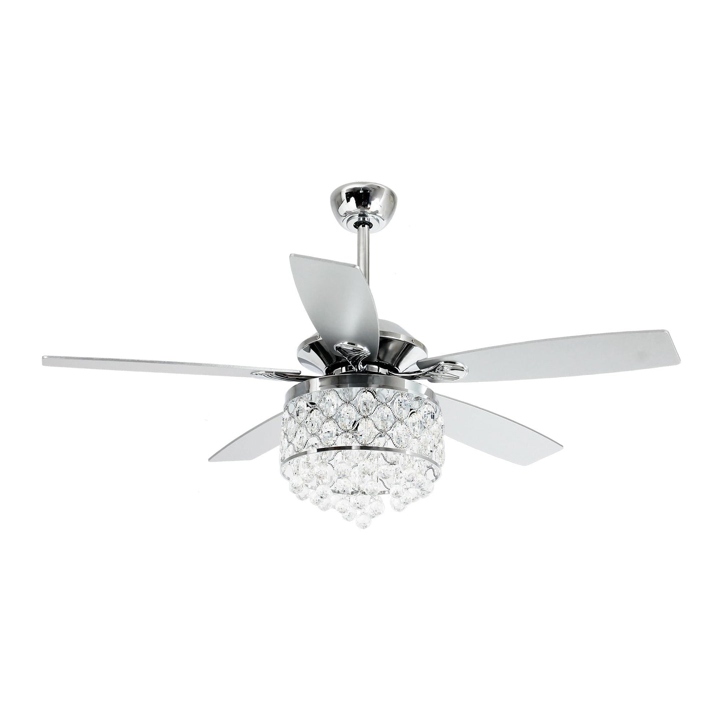 Luminaire à suspension/ventilateur de plafond à 4 lumières en chrome et cristal avec télécommande