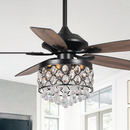 Luminaire à suspension/ventilateur de plafond à 4 lumières en chrome et cristal avec télécommande