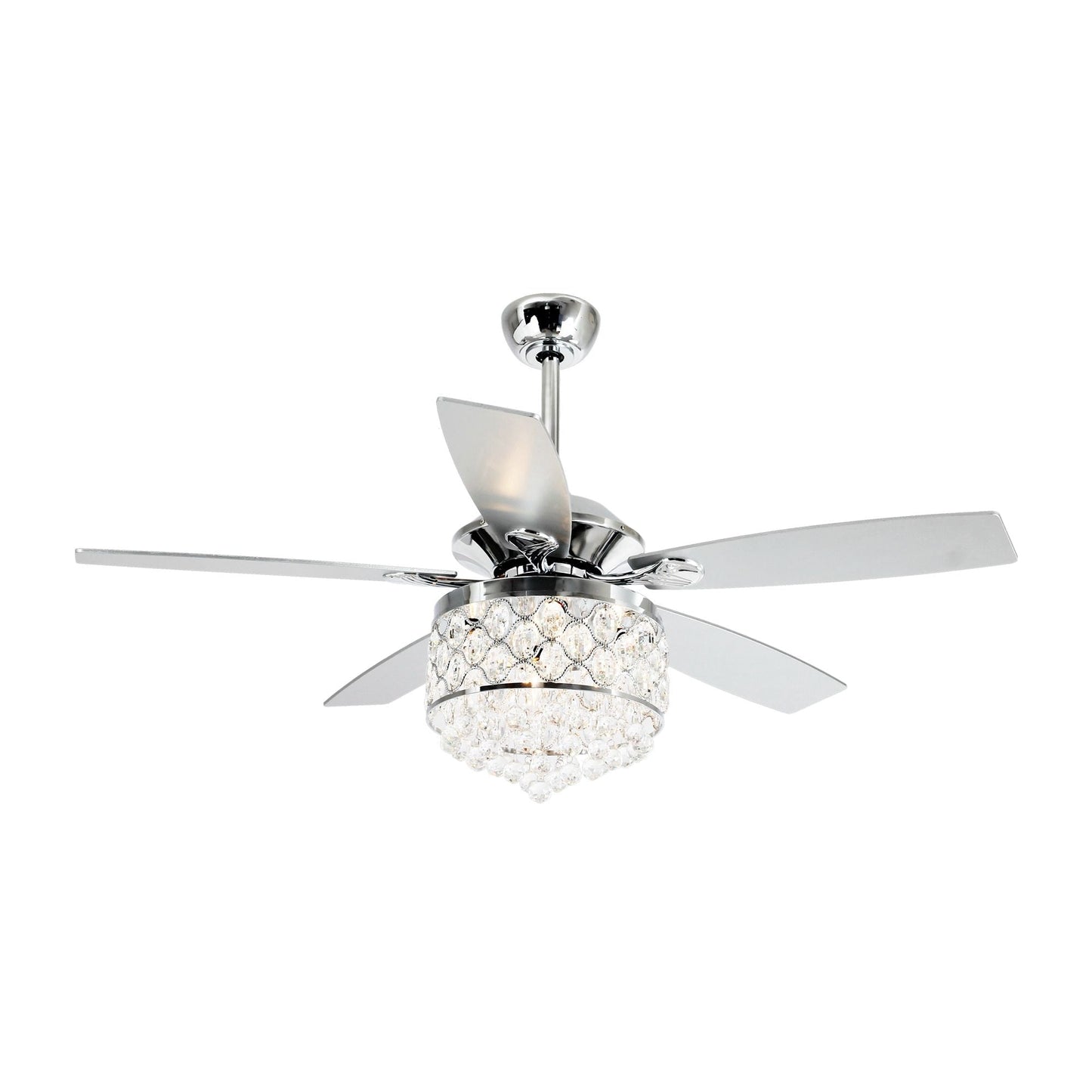 Luminaire à suspension/ventilateur de plafond à 4 lumières en chrome et cristal avec télécommande
