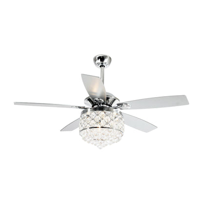 Luminaire à suspension/ventilateur de plafond à 4 lumières en chrome et cristal avec télécommande