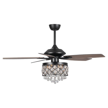 Luminaire à suspension/ventilateur de plafond à 4 lumières en chrome et cristal avec télécommande