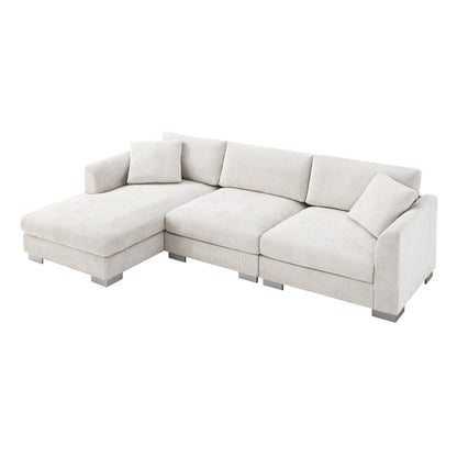 Canapé d'angle Cloud, ensemble de canapé de luxe en forme de L avec 2 coussins gratuits, meuble d'intérieur en chenille 4 places avec chaise longue surdimensionnée